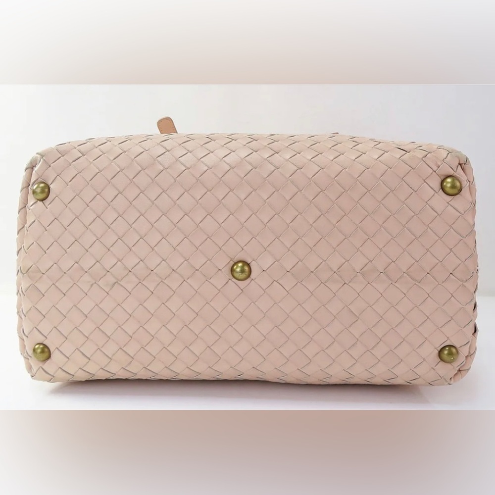 SOLD BOTTEGA VENETA Pink Woven Leather Boston Tote Shoulder Bag Purse With Key - Picture 6 of 13
